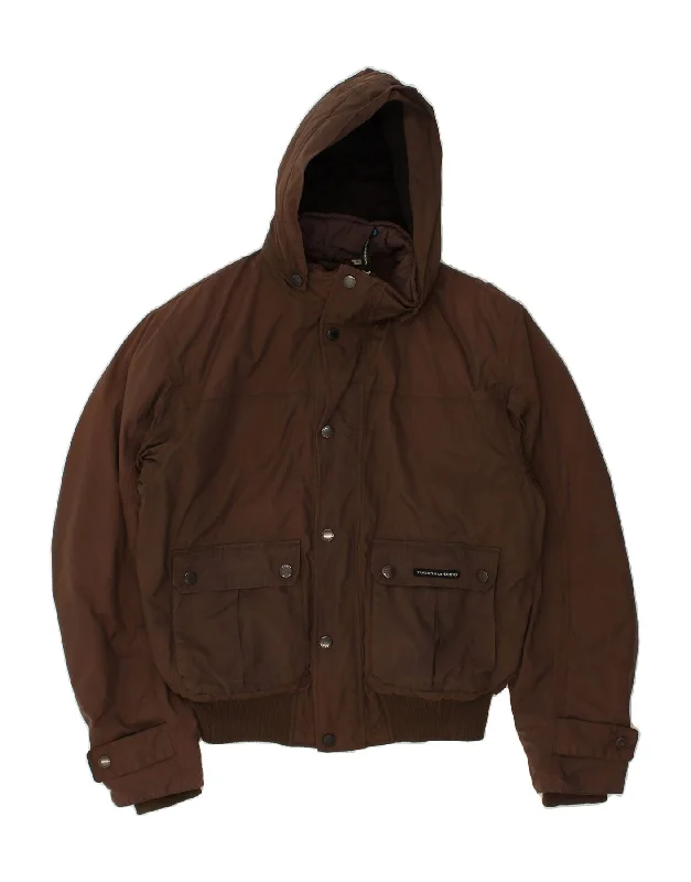 men's fleece-lined jackets -TUCANO URBANO Mens Hooded Bomber Jacket UK 42 XL Brown Polyester