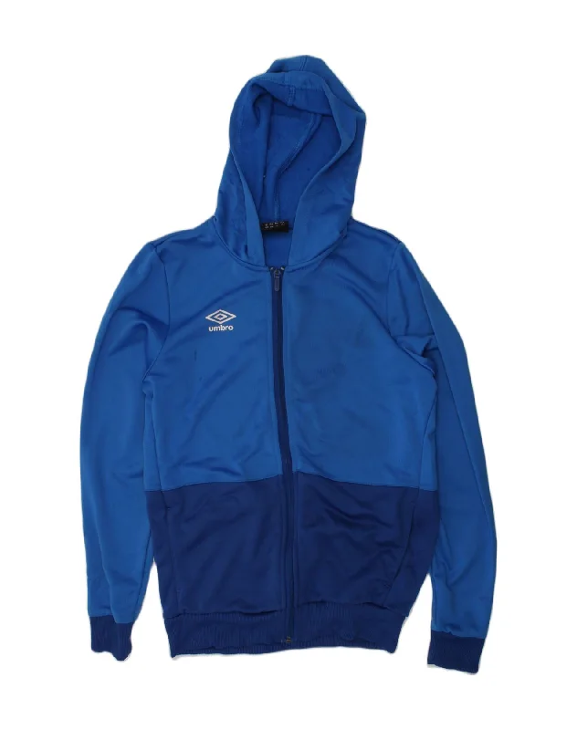 men's lightweight windbreakers -UMBRO Boys Hooded Tracksuit Top Jacket 13-14 Years XL Blue Polyester