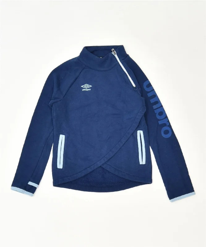 men's hoodie for fall season -UMBRO Girls Asymmetric Sweatshirt Jumper 5-6 Years Navy Blue Polyester