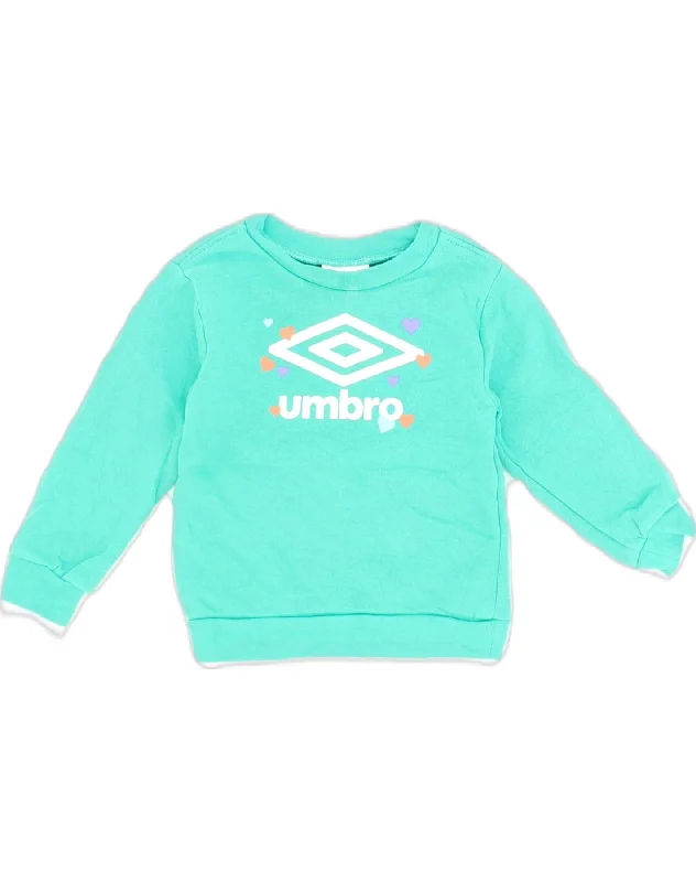 men's thick hoodies for winter -UMBRO Girls Graphic Sweatshirt Jumper 2-3 Years Turquoise Cotton