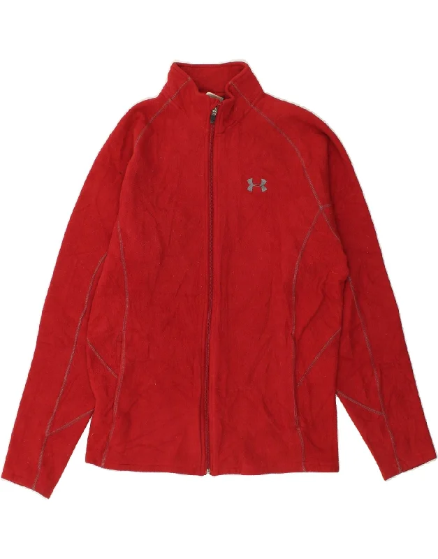 men's quilted jackets for rain -UNDER ARMOUR Mens Graphic Fleece Jacket UK 38 Medium Red Polyester