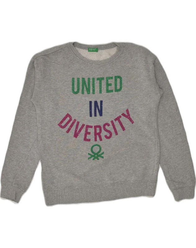 men's hoodie for hiking -UNITED COLORS OF BENETTON Girls Graphic Sweatshirt Jumper 13-14 Years Grey