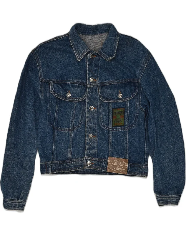 men's lightweight jackets -VINTAGE Boys Denim Jacket 14-15 Years Navy Blue Cotton