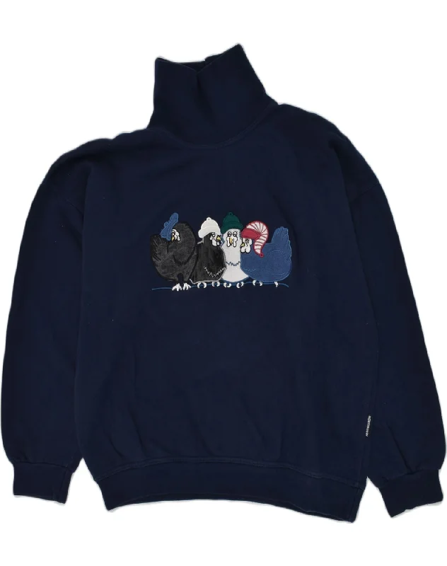 men's high-quality hoodies -VINTAGE Boys Graphic Sweatshirt Jumper 15-16 Years Navy Blue Cotton