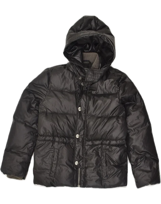 men's lightweight windbreakers -VINTAGE Boys Hooded Padded Jacket 12-13 Years Black Polyamide