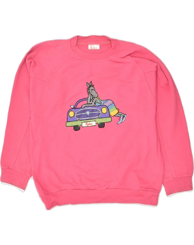 men's trendy oversized hoodies -VINTAGE Girls Graphic Sweatshirt Jumper 11-12 Years Pink Cotton