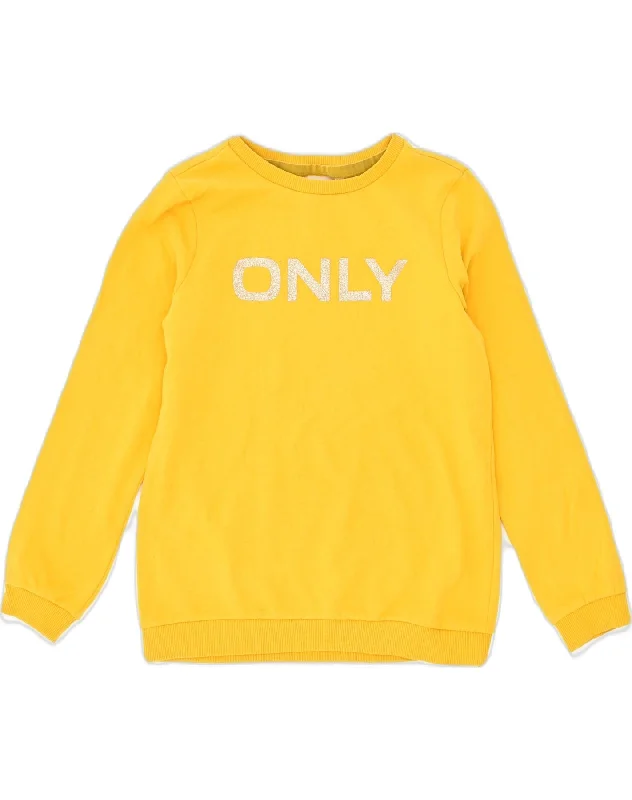 men's heavy-duty hoodies -VINTAGE Girls Graphic Sweatshirt Jumper 9-10 Years Yellow Cotton