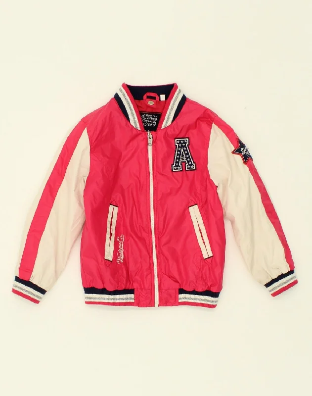 men's fashionable outer jackets -VINTAGE Girls Graphic Varsity Jacket 4-5 Years Red Colourblock Polyester