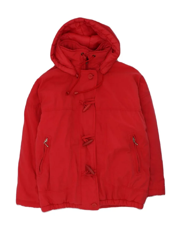 men's quilted jackets for rain -VINTAGE Girls Hooded Duffle Jacket 11-12 Years Red Cotton