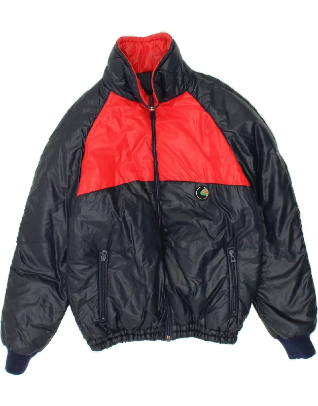 men's casual quilted jackets -VINTAGE Mens Padded Jacket UK 42 XL Navy Blue Colourblock