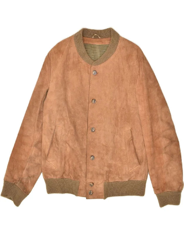 men's weather-resistant jackets -VINTAGE Mens Suede Bomber Jacket UK 38 Medium Brown