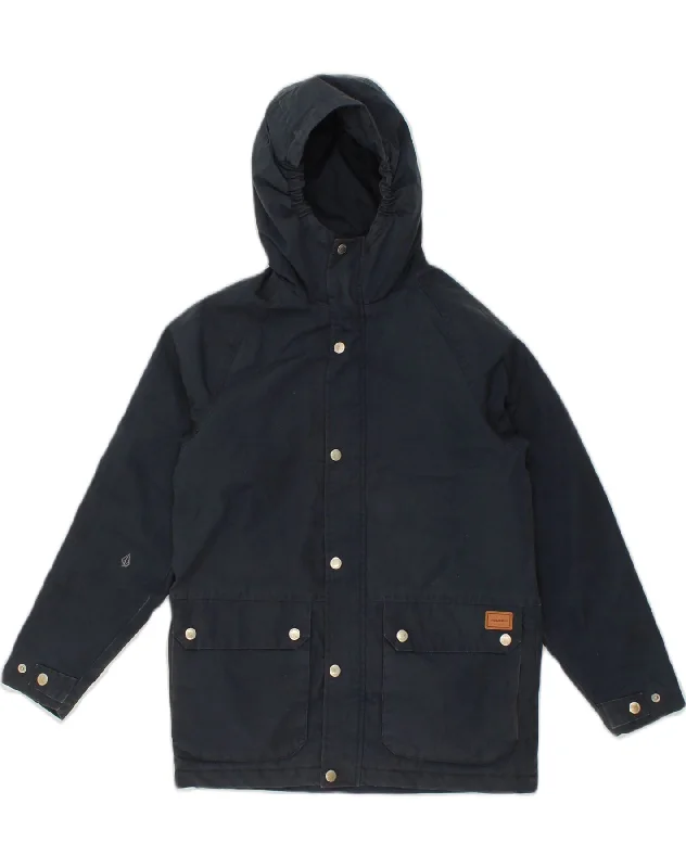 men's casual jackets -VOLCOM Boys Hooded Windbreaker Jacket 15-16 Years XL Navy Blue Cotton