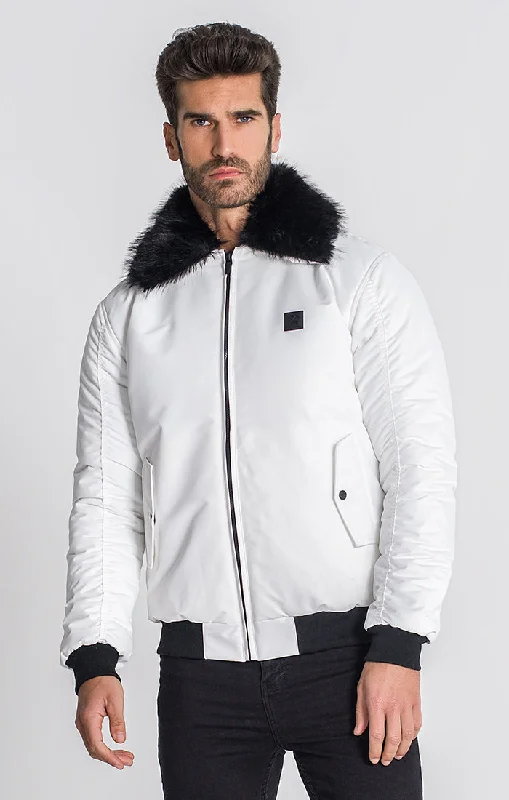 men's insulated winter jackets -White Hollywood Bomber Jacket