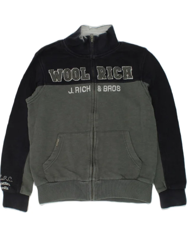 men's casual outerwear jackets -WOOLRICH Boys Tracksuit Top Jacket 7-8 Years Grey Colourblock Cotton