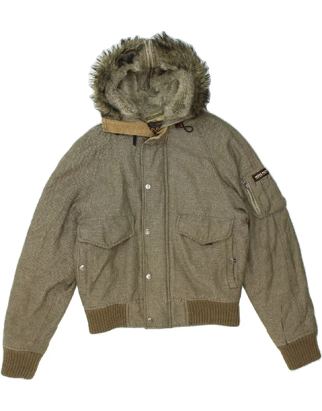 men's wind-resistant jackets -WOOLRICH Mens Hooded Windbreaker Jacket UK 36 Small Khaki Wool