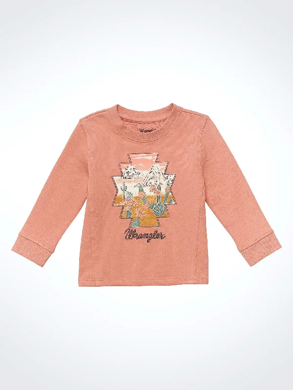 men's hoodie for outdoor wear -Little Girls' Desert Scene Crewneck Sweatshirt - Peach